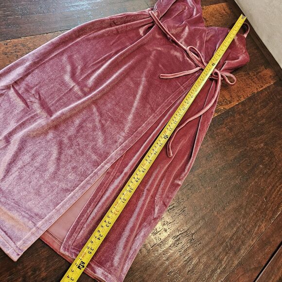 Romantic velour coquette wrap dress pink slip midi soft aesthetic romantic y2k - Picture 4 of 7